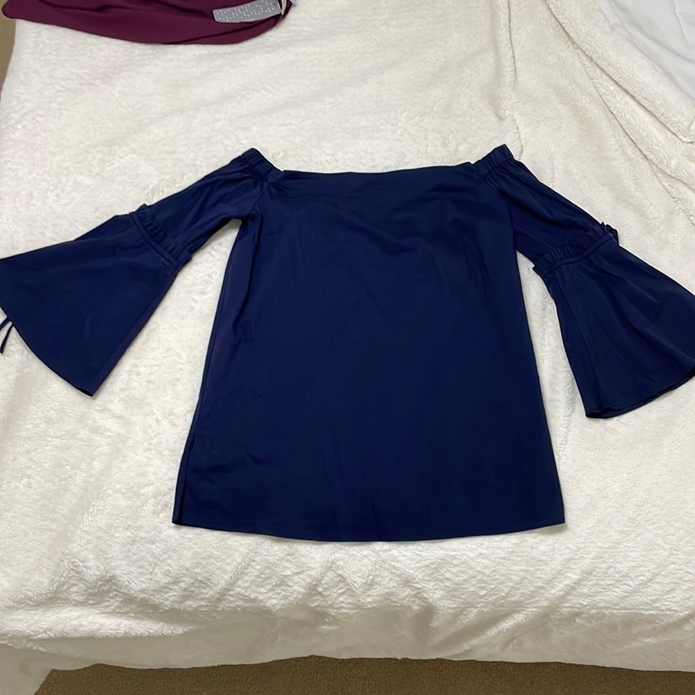 Navy Blue Off the Shoulder Shirt